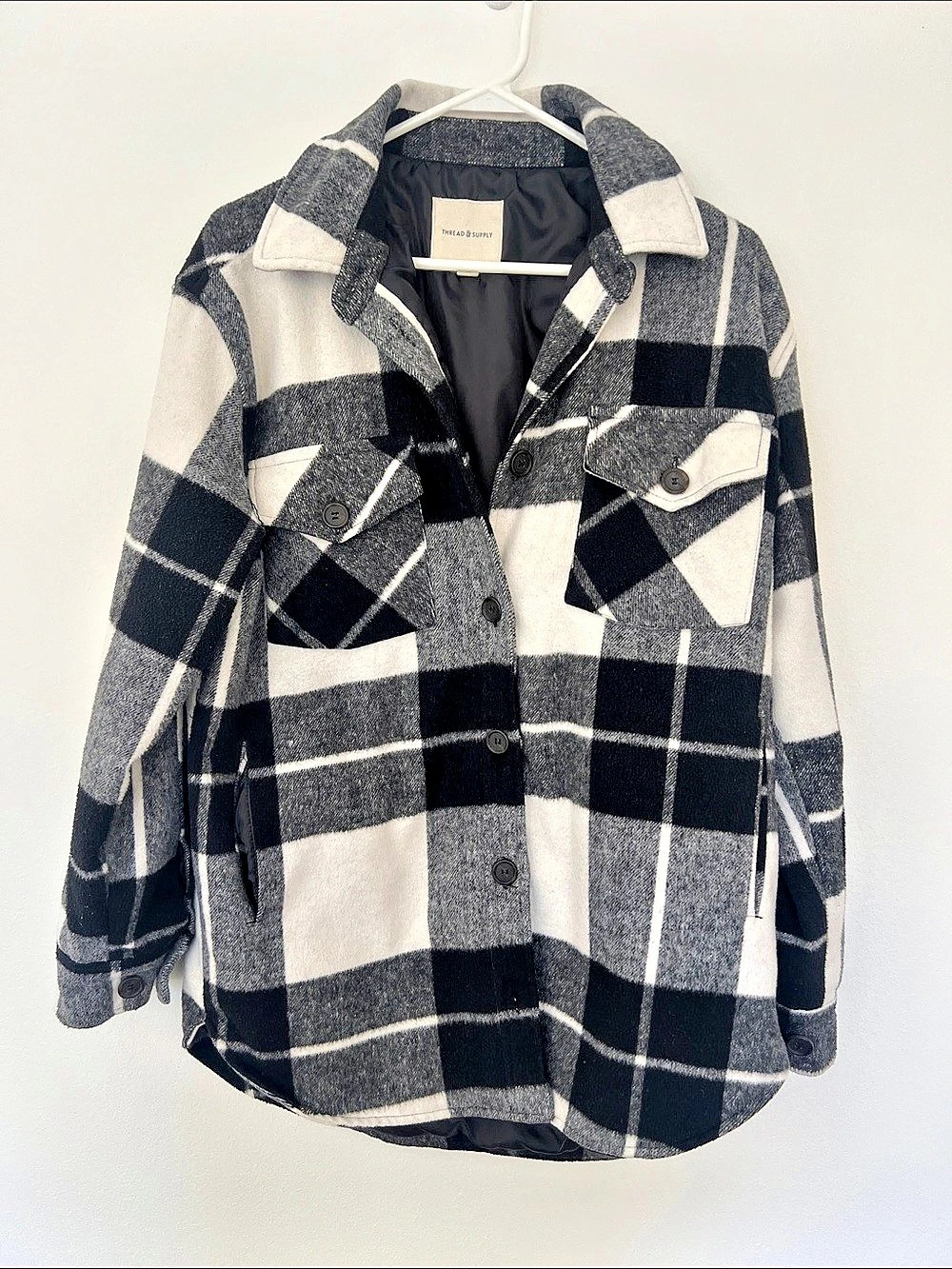 Thread & Supply Plaid Shacket Women's Black & White Jacket